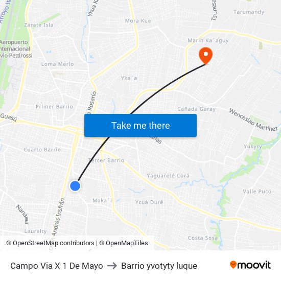 Campo Via X 1 De Mayo to Barrio yvotyty luque map