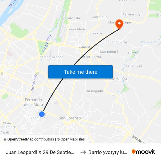 Juan Leopardi X 29 De Septiembre to Barrio yvotyty luque map
