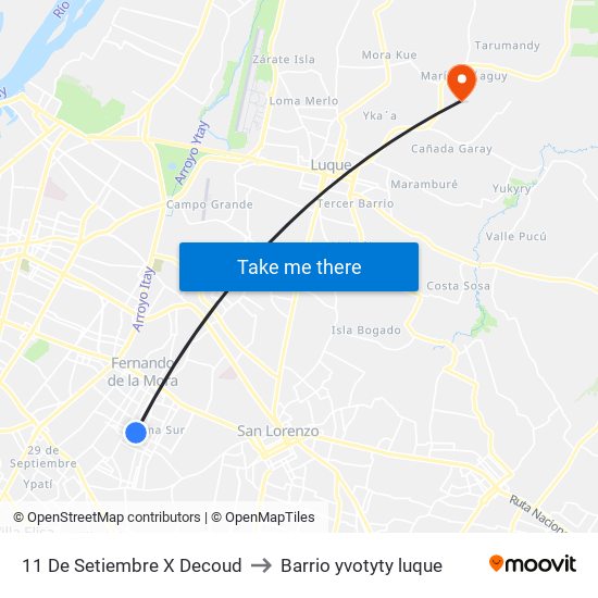 11 De Setiembre X Decoud to Barrio yvotyty luque map