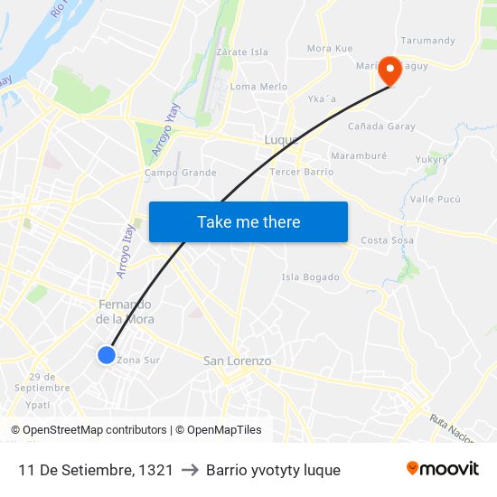 11 De Setiembre, 1321 to Barrio yvotyty luque map