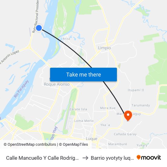 Calle Mancuello Y Calle Rodríguez to Barrio yvotyty luque map
