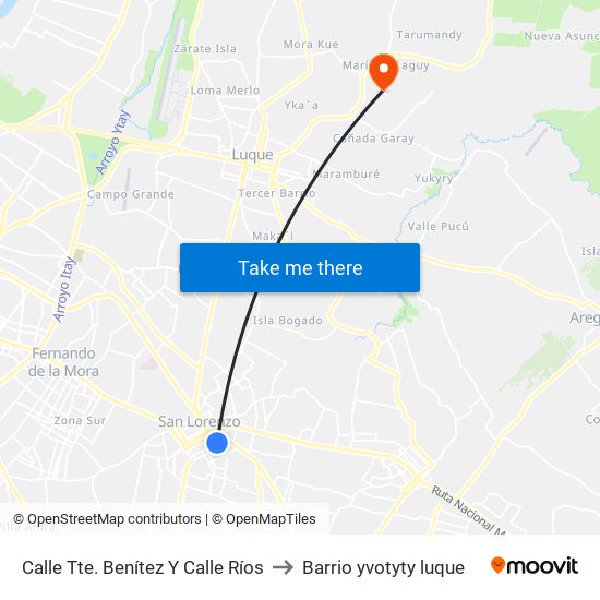 Calle Tte. Benítez Y Calle Ríos to Barrio yvotyty luque map
