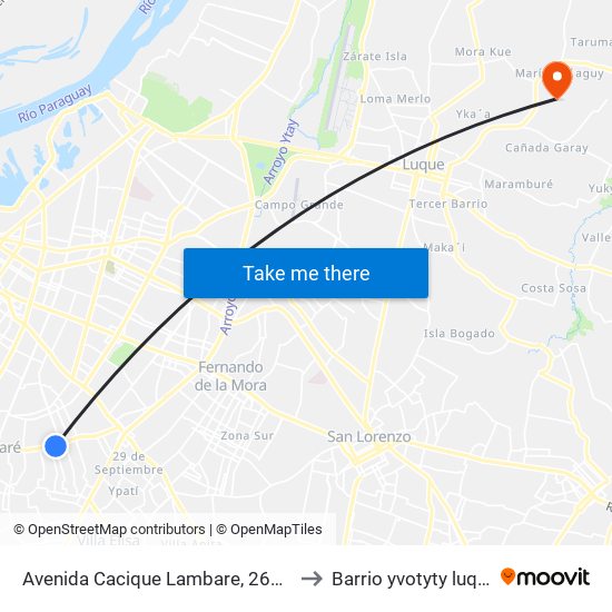 Avenida Cacique Lambare, 2656c to Barrio yvotyty luque map