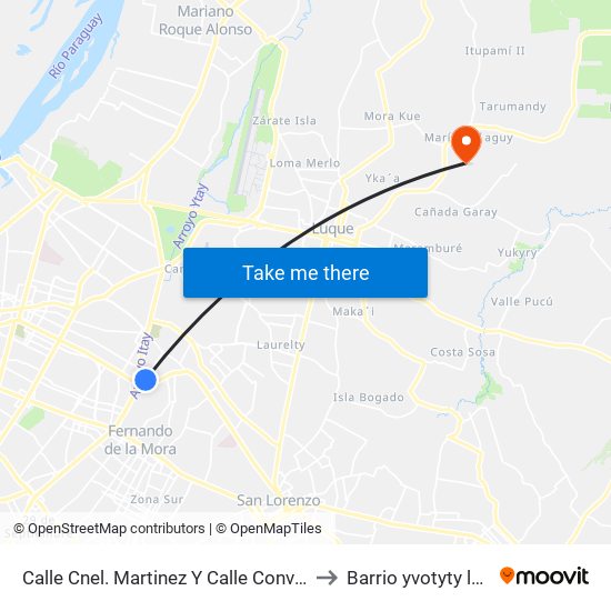 Calle Cnel. Martinez Y Calle Convención to Barrio yvotyty luque map