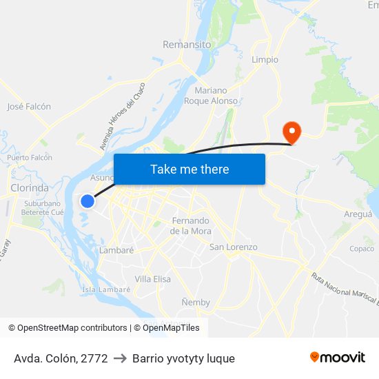Avda. Colón, 2772 to Barrio yvotyty luque map