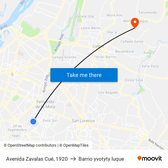 Avenida Zavalas Cué, 1920 to Barrio yvotyty luque map