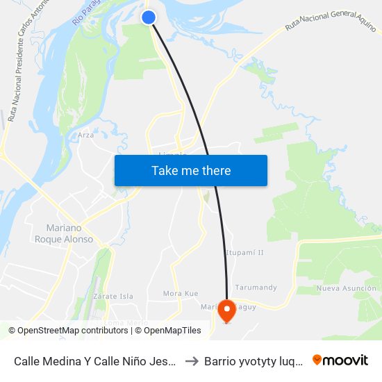Calle Medina Y Calle Niño Jesús to Barrio yvotyty luque map