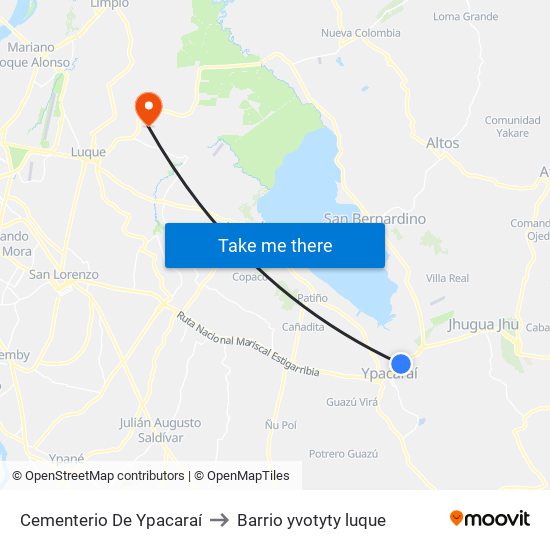 Cementerio De Ypacaraí to Barrio yvotyty luque map