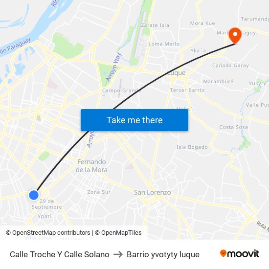 Calle Troche Y Calle Solano to Barrio yvotyty luque map