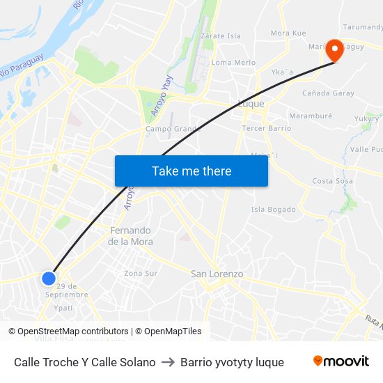 Calle Troche Y Calle Solano to Barrio yvotyty luque map
