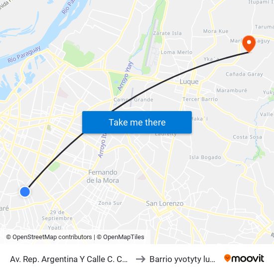 Av. Rep. Argentina Y Calle C. Colón to Barrio yvotyty luque map