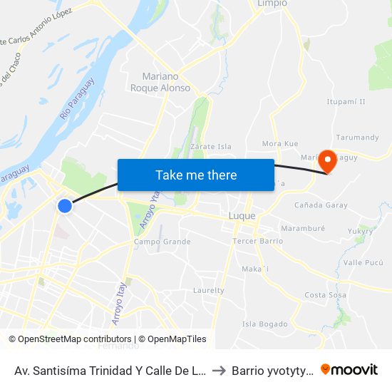 Av. Santisíma Trinidad Y Calle De Los Ángeles to Barrio yvotyty luque map