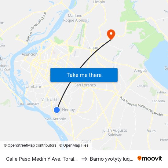 Calle Paso Medin Y Ave. Torales to Barrio yvotyty luque map