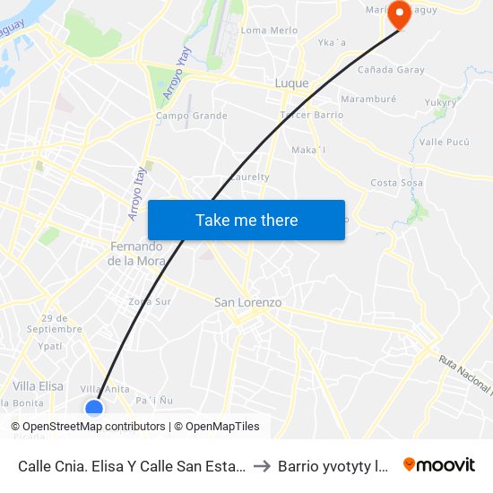 Calle Cnia. Elisa Y Calle San Estanislao to Barrio yvotyty luque map
