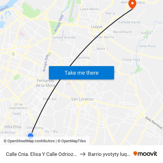 Calle Cnia. Elisa Y Calle Odriozola to Barrio yvotyty luque map