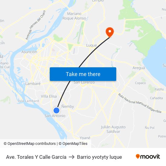 Ave. Torales Y Calle García to Barrio yvotyty luque map
