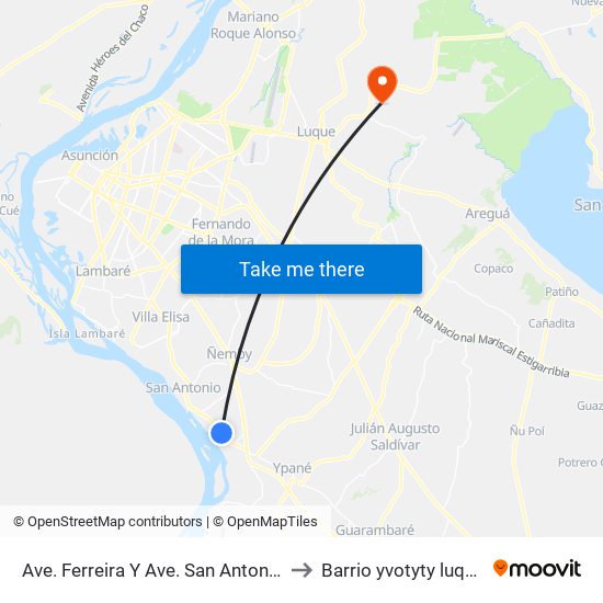 Ave. Ferreira Y Ave. San Antonio to Barrio yvotyty luque map
