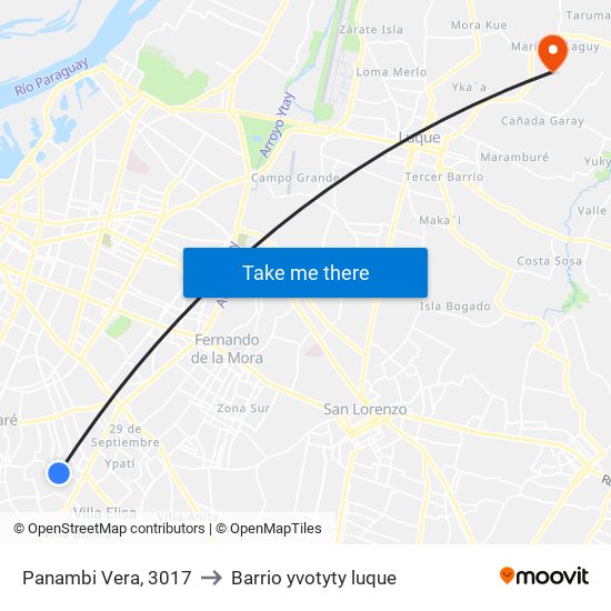 Panambi Vera, 3017 to Barrio yvotyty luque map