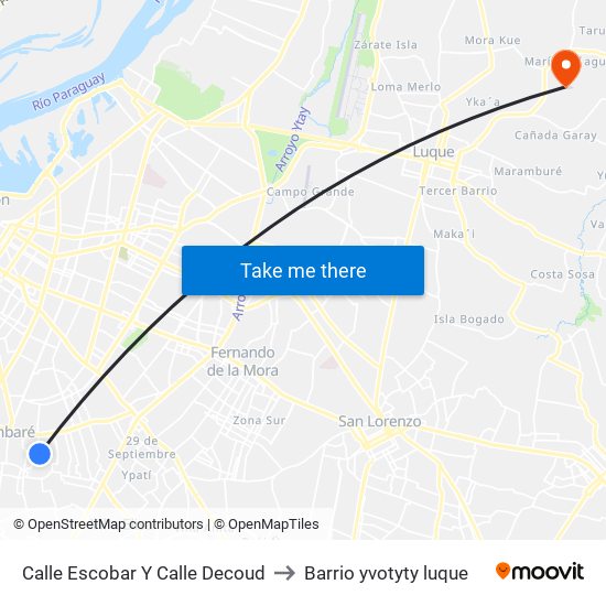 Calle Escobar Y Calle Decoud to Barrio yvotyty luque map