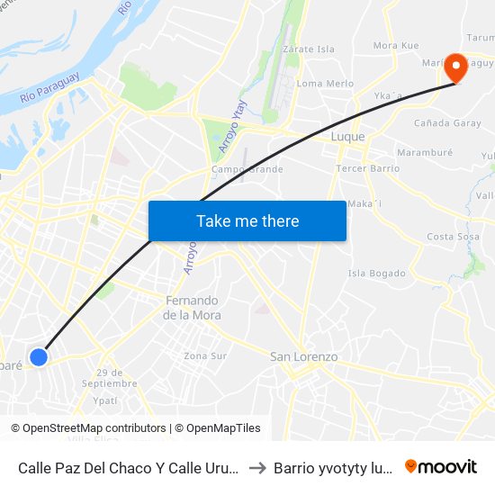 Calle Paz Del Chaco Y Calle Urundey to Barrio yvotyty luque map