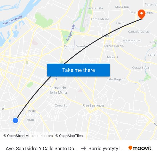 Ave. San Isidro Y Calle Santo Domingo to Barrio yvotyty luque map