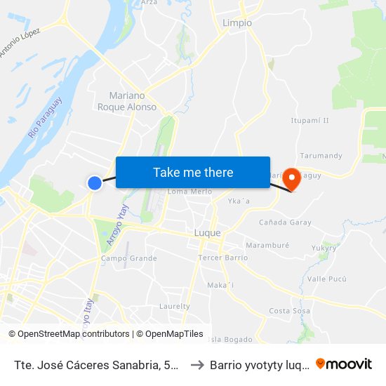 Tte. José Cáceres Sanabria, 5663 to Barrio yvotyty luque map