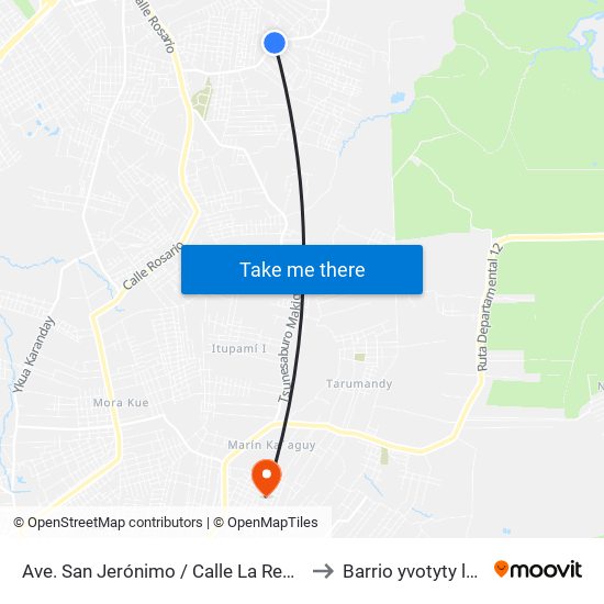 Ave. San Jerónimo / Calle La Residenta to Barrio yvotyty luque map