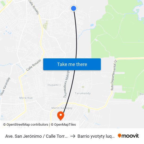 Ave. San Jerónimo / Calle Torres to Barrio yvotyty luque map