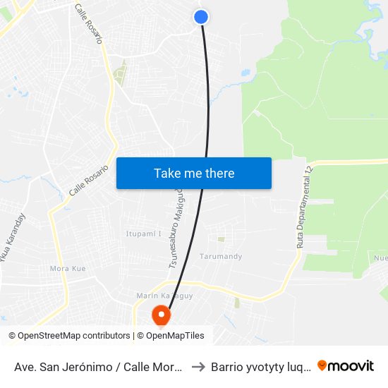 Ave. San Jerónimo / Calle Moreno to Barrio yvotyty luque map