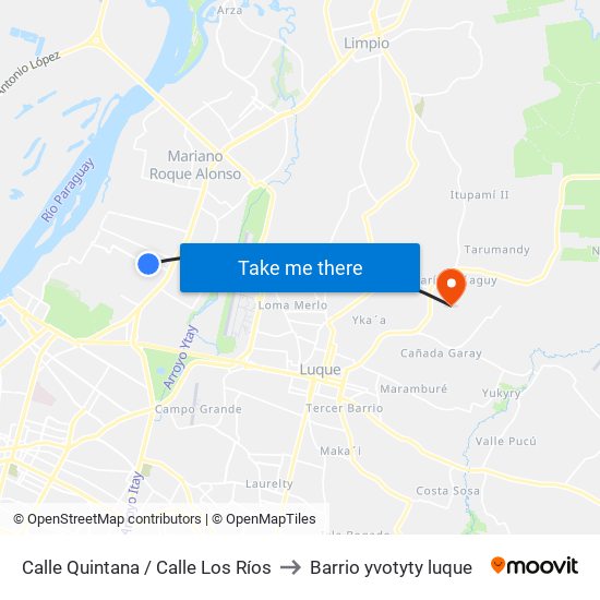 Calle Quintana / Calle Los Ríos to Barrio yvotyty luque map