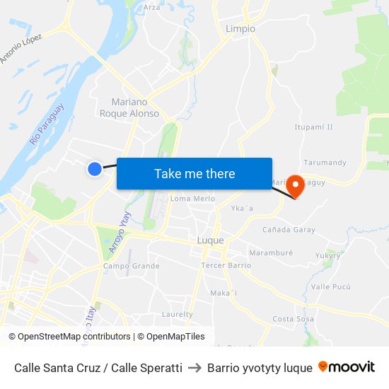 Calle Santa Cruz / Calle Speratti to Barrio yvotyty luque map