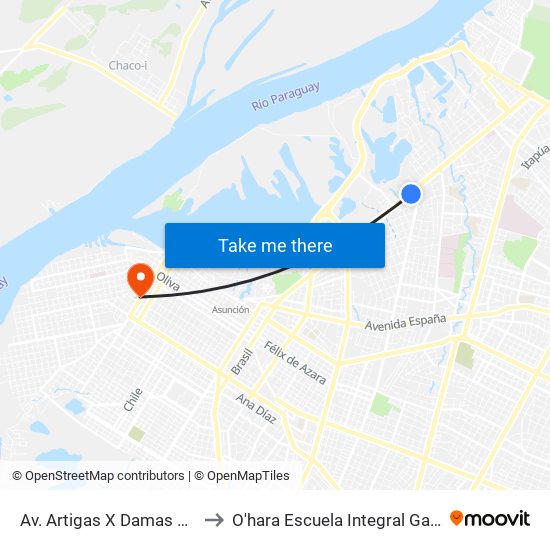 Av. Artigas X Damas Argentinas to O'hara Escuela Integral Gastronómica map