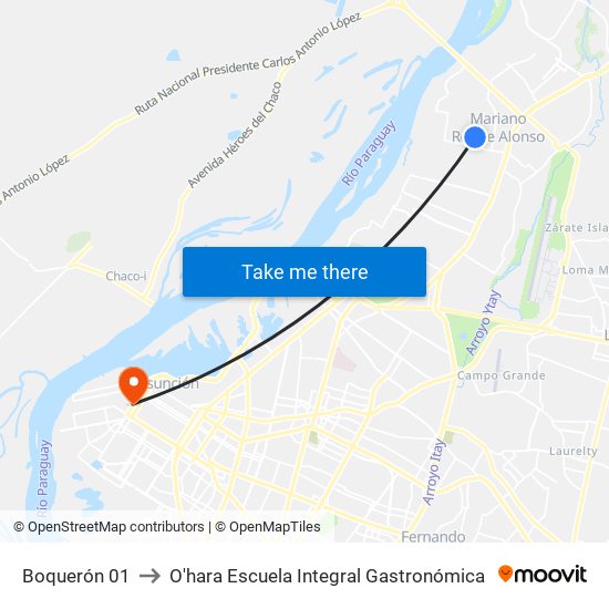 Boquerón 01 to O'hara Escuela Integral Gastronómica map