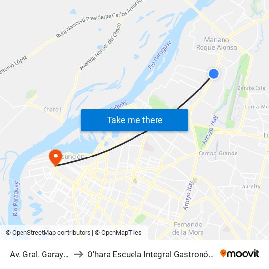 Av. Gral. Garay 06 to O'hara Escuela Integral Gastronómica map