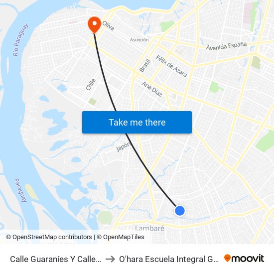 Calle Guaraníes Y Calle San Mateo to O'hara Escuela Integral Gastronómica map