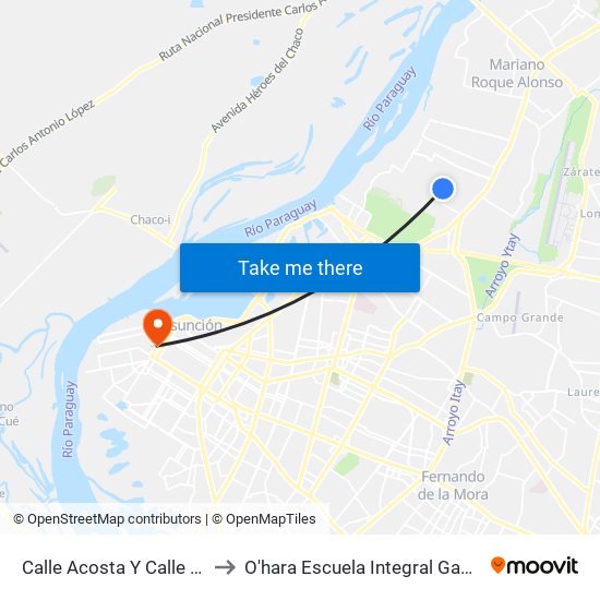 Calle Acosta Y Calle Montoya to O'hara Escuela Integral Gastronómica map
