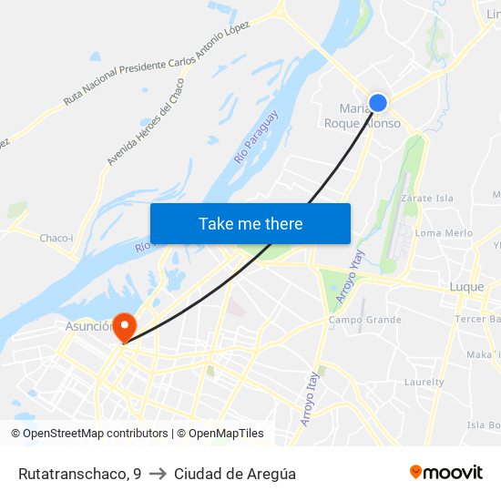 Rutatranschaco, 9 to Ciudad de Aregúa map