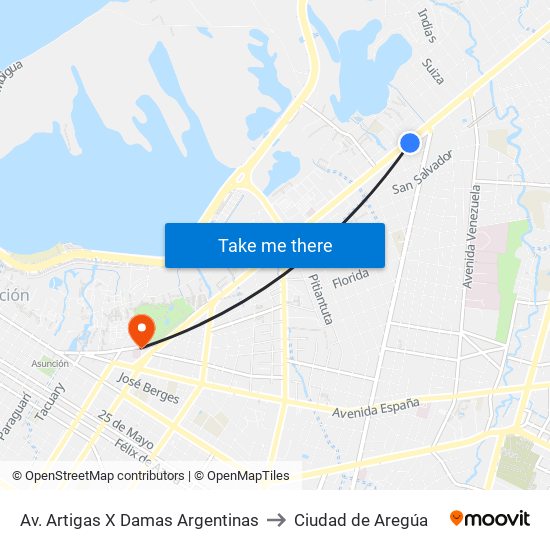 Av. Artigas X Damas Argentinas to Ciudad de Aregúa map
