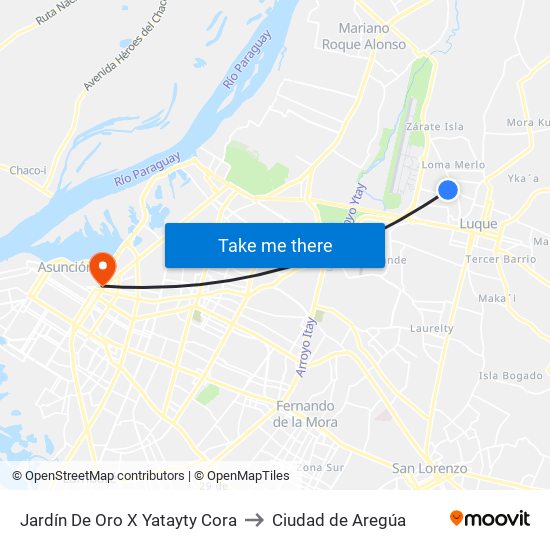Jardín De Oro X Yatayty Cora to Ciudad de Aregúa map