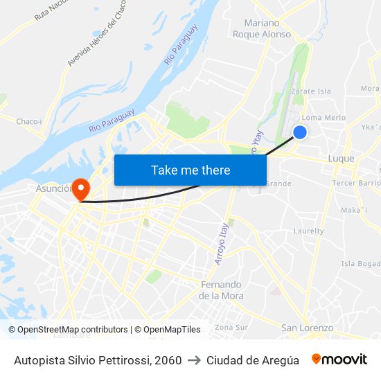 Autopista Silvio Pettirossi, 2060 to Ciudad de Aregúa map