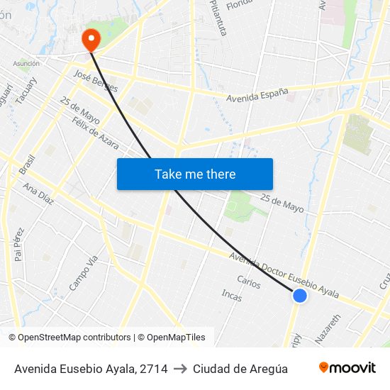 Avenida Eusebio Ayala, 2714 to Ciudad de Aregúa map