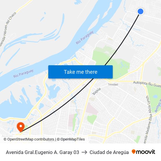 Avenida Gral.Eugenio A. Garay 03 to Ciudad de Aregúa map