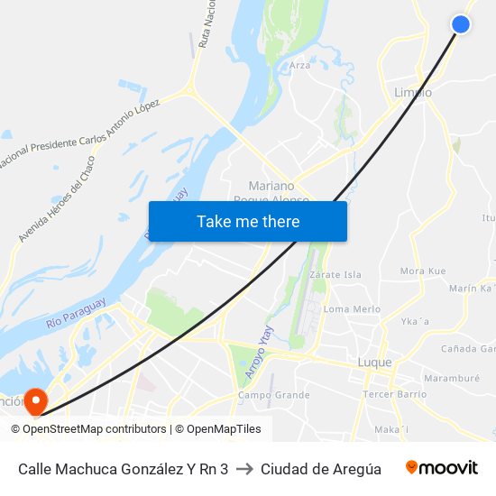 Calle Machuca González Y Rn 3 to Ciudad de Aregúa map