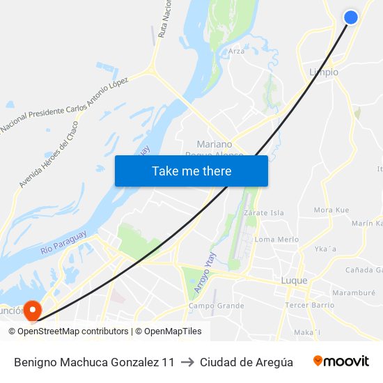 Benigno Machuca Gonzalez 11 to Ciudad de Aregúa map