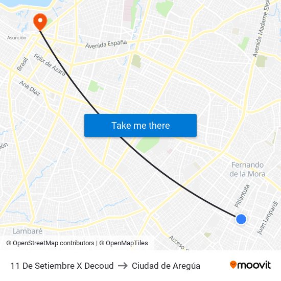 11 De Setiembre X Decoud to Ciudad de Aregúa map