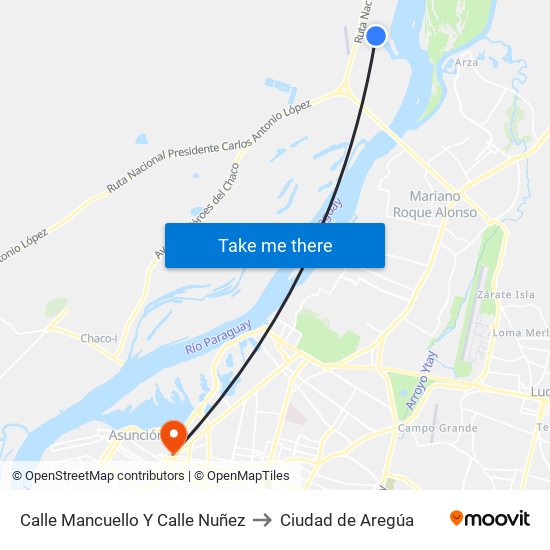 Calle Mancuello Y Calle Nuñez to Ciudad de Aregúa map