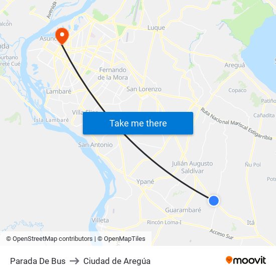 Parada De Bus to Ciudad de Aregúa map