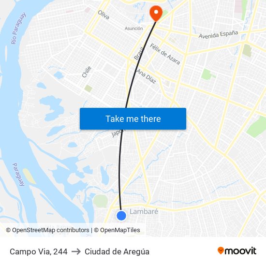 Campo Via, 244 to Ciudad de Aregúa map