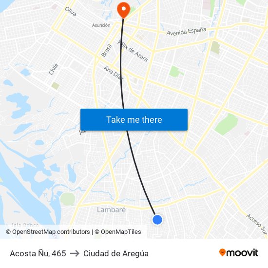 Acosta Ñu, 465 to Ciudad de Aregúa map