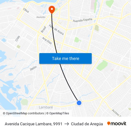 Avenida Cacique Lambare, 9991 to Ciudad de Aregúa map